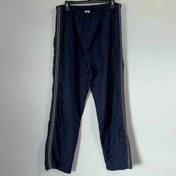 Russell Athletic Navy Track Pants L Zip Hem Mesh Lined Striped Sides Retro 2000s - Picture 1 of 10